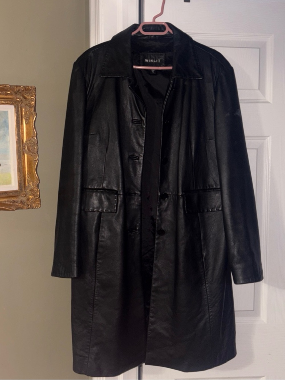 Vintage 100% Genuine Leather WINLIT Black Coat